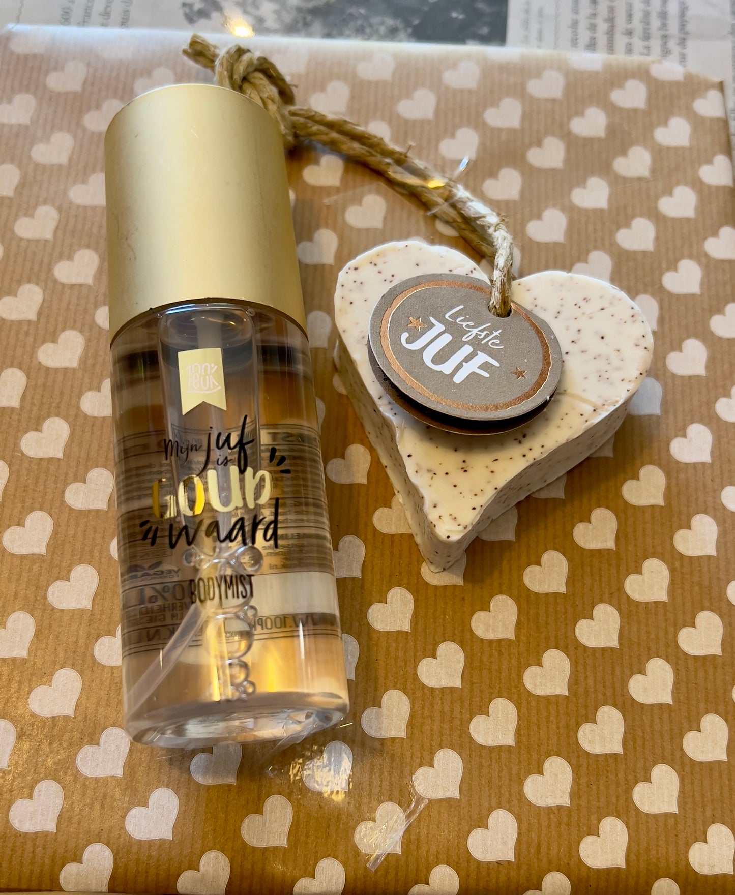 Liefste Juf Bedankt - hartenzeep en bodymist