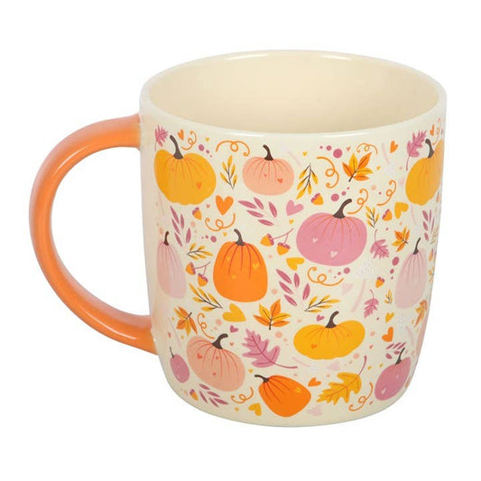 Herfstmok met roze en oranje pompoenprint