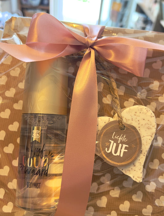 Liefste Juf Bedankt - hartenzeep en bodymist