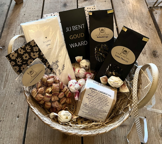 Cadeaupakket in mand - Goud Waard