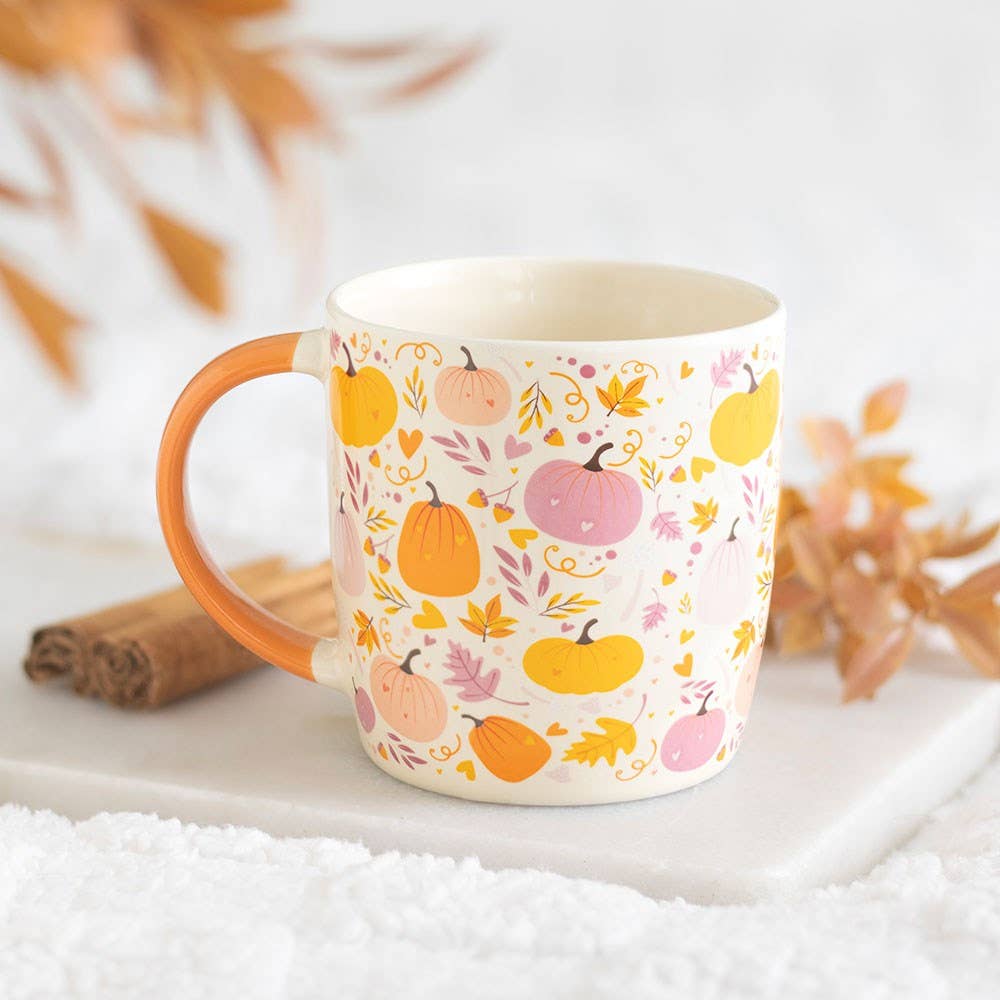 Herfstmok met roze en oranje pompoenprint