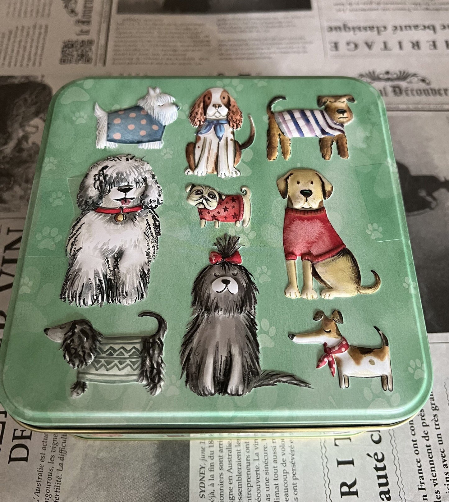 Hondenblik in relief, dogs in jumpers, gevuld met koekjes