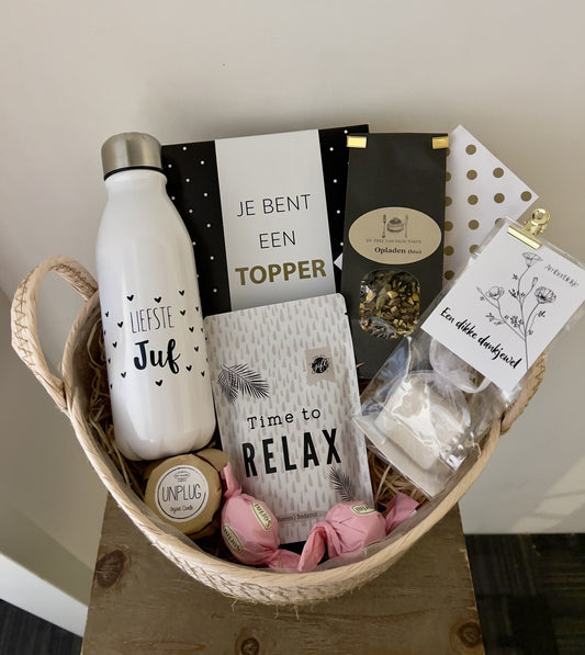 Voor de Juf - Cadeaupakket in mand