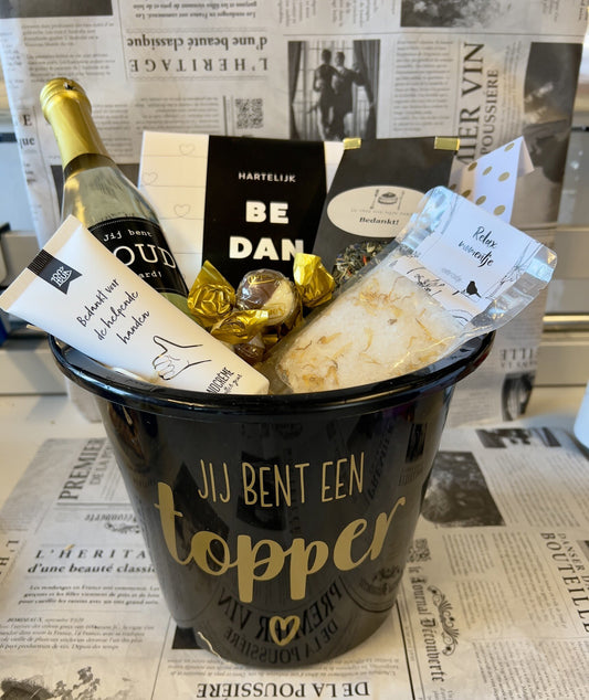 Bedankt - cadeaupakket in emmer - Jij bent een topper