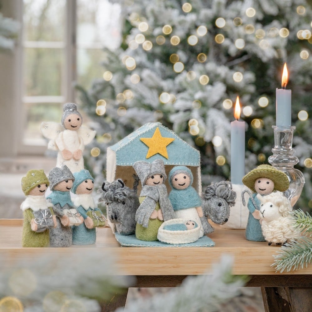 Kerststal - Ijsblauw Wit