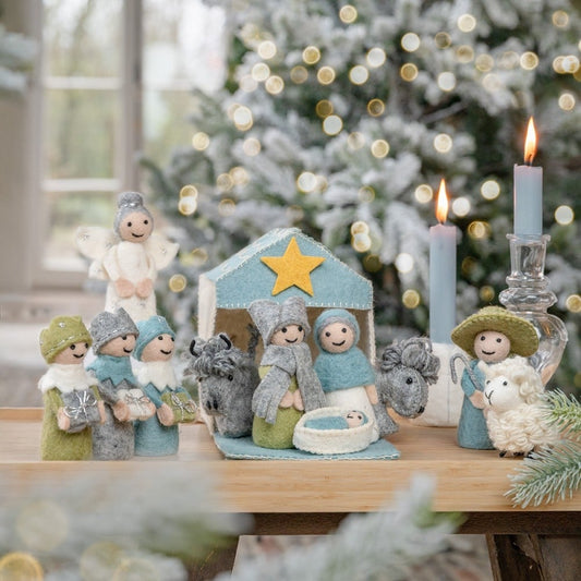 Kerststal - Ijsblauw Wit